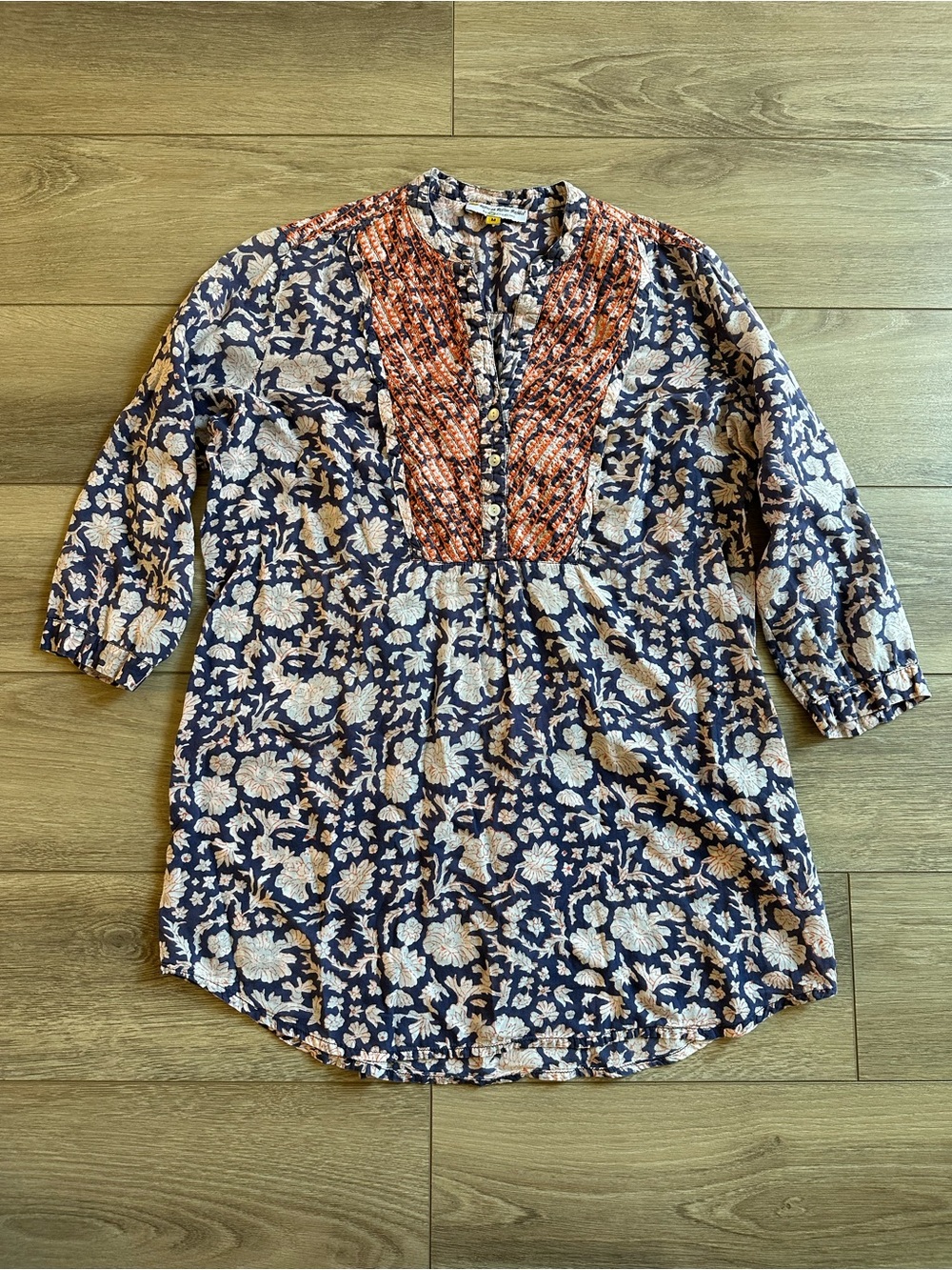 Roberta Roller Rabbit Navy and Cream Floral Tunic with Rust Panel